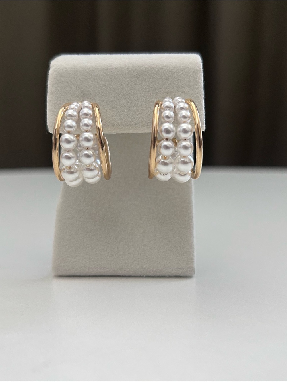 Anthropologie Double Pearl Hoop Earrings, Gold, Pearl Rows